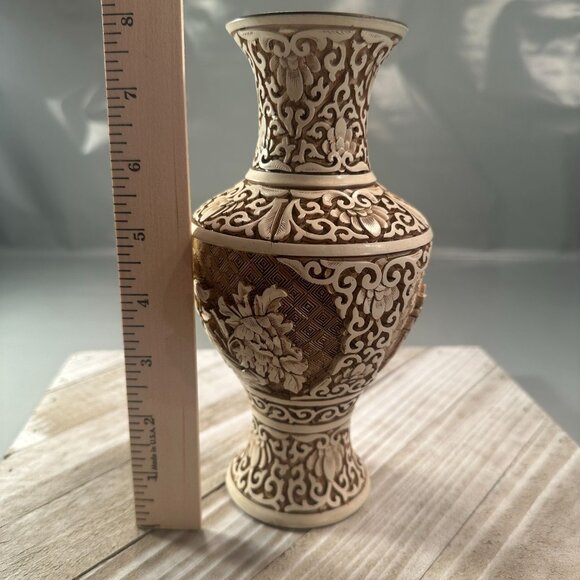 Arnart Dynasty Floral Vase Resin Carved Vintage Asian 1982 Intricate Detailing - Picture 12 of 16